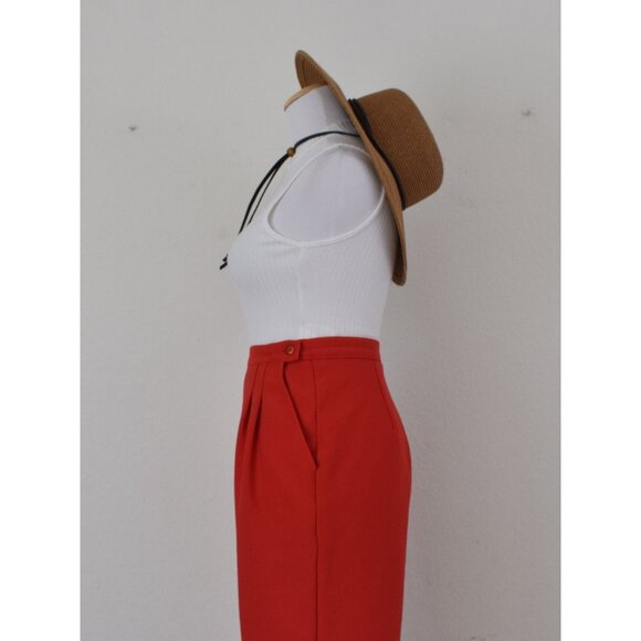 Vintage 80s Red Polyester Pleated Trousers by Pykettes | size 12 - Picture 10 of 10
